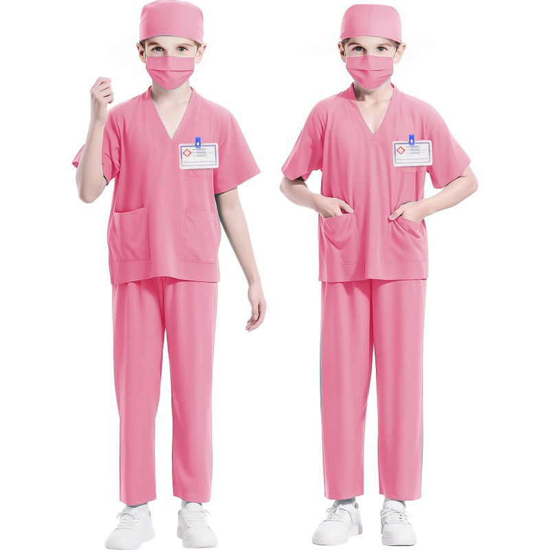 Mizzuco Doctor Costume for Kids Toddler Nurse Scrubs Halloween Dress Up Cosplay For Boys Girls 3-12 Years (Pink  XXXL-160CM/10-12yrs) - Image 5